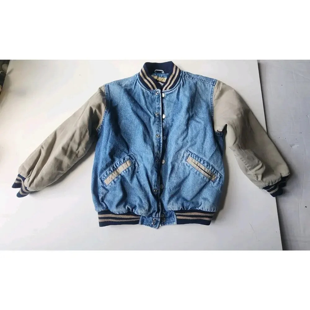 Old Navy VNTG denim Jacket Childs 8 Varsity Bomber Coat Cotton Denim Button